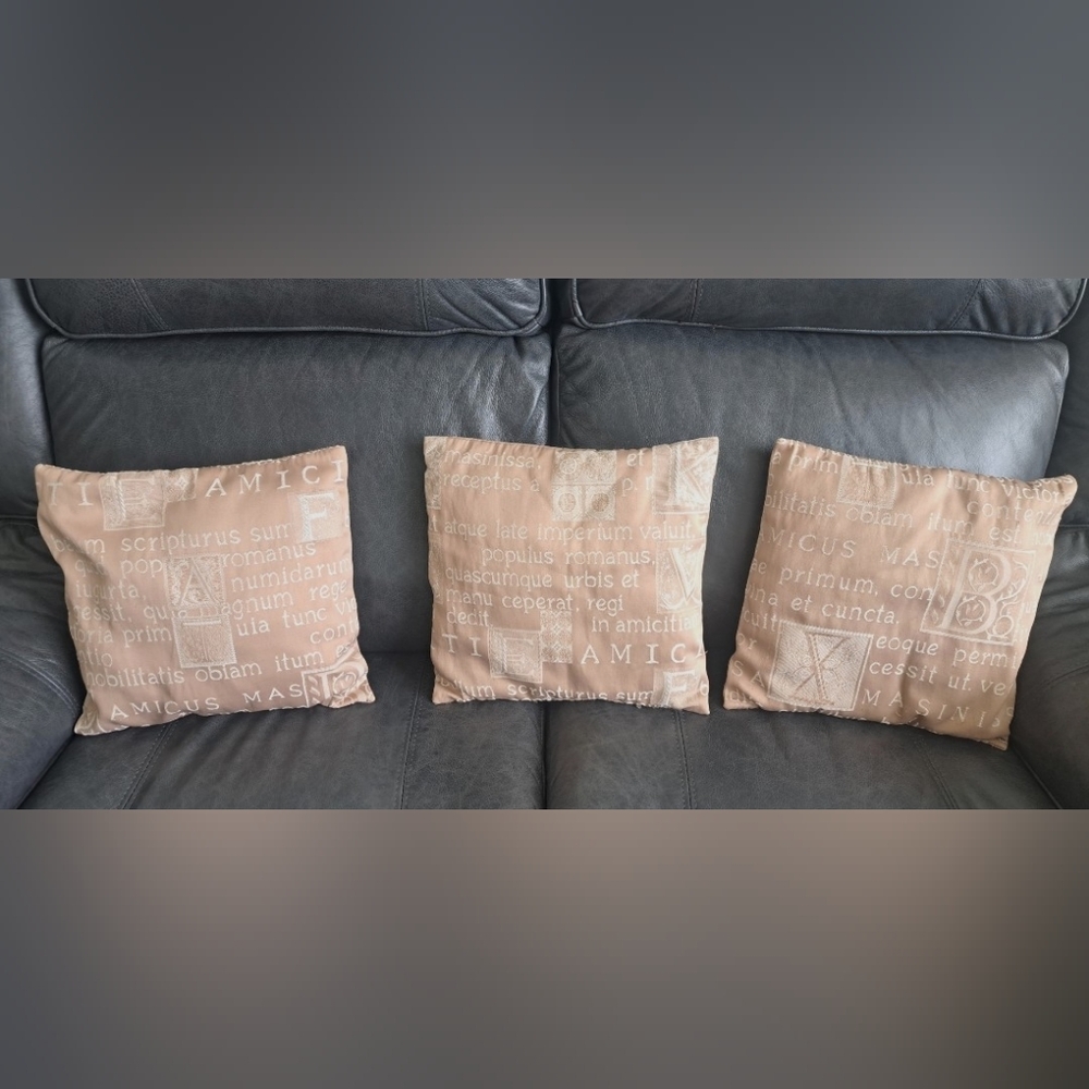 Tan Latin Writing Throw Pillow Set